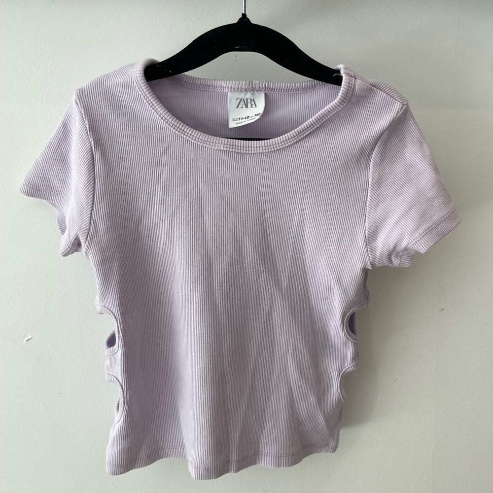 Zara Light Purple Ribbed Short Sleeve Top